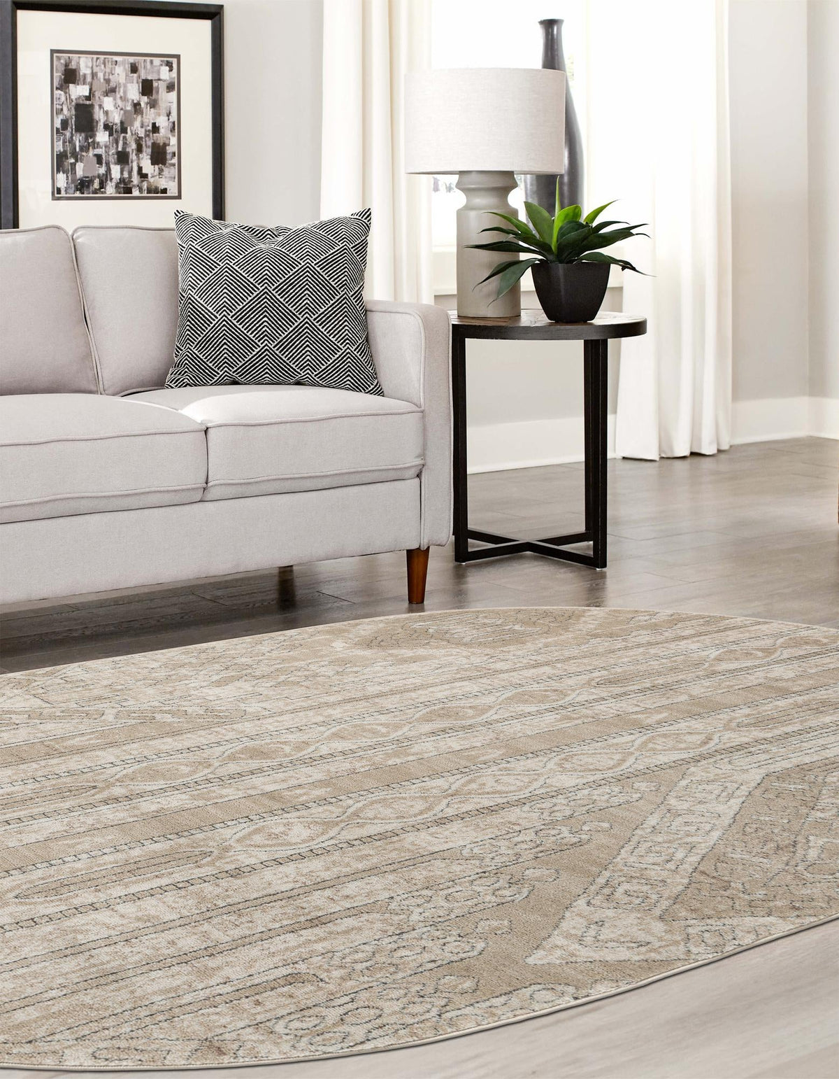 Cascade Range Collection Area Rug - Hood (Ivory) Oval Ivory  lifestyle 53