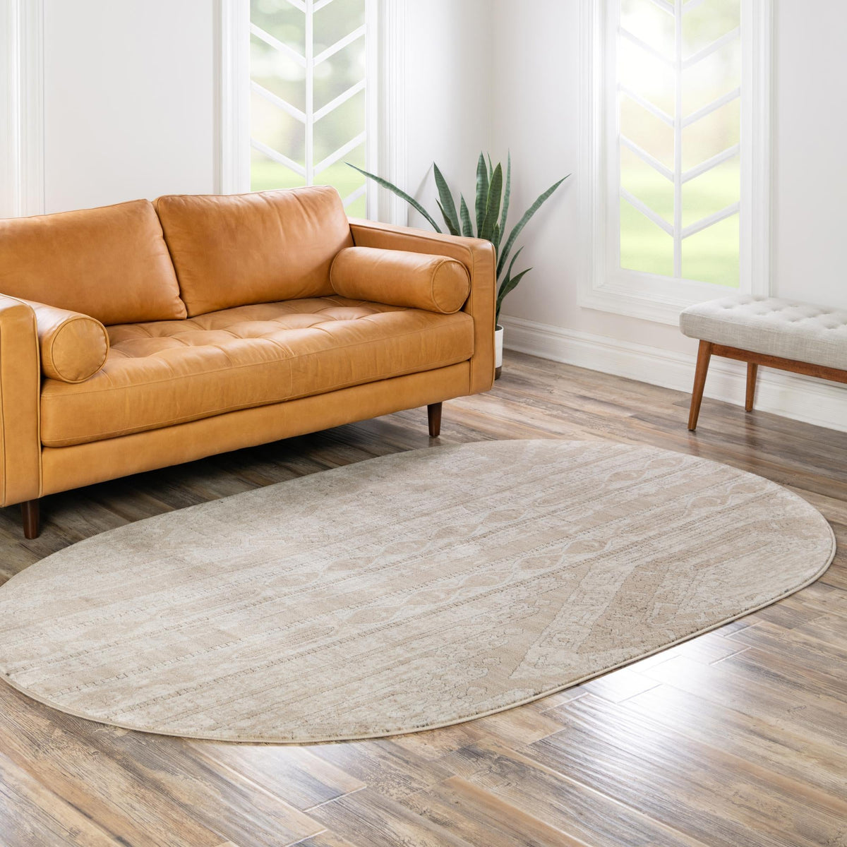 Cascade Range Collection Area Rug - Hood (Ivory) Oval Ivory  lifestyle 31