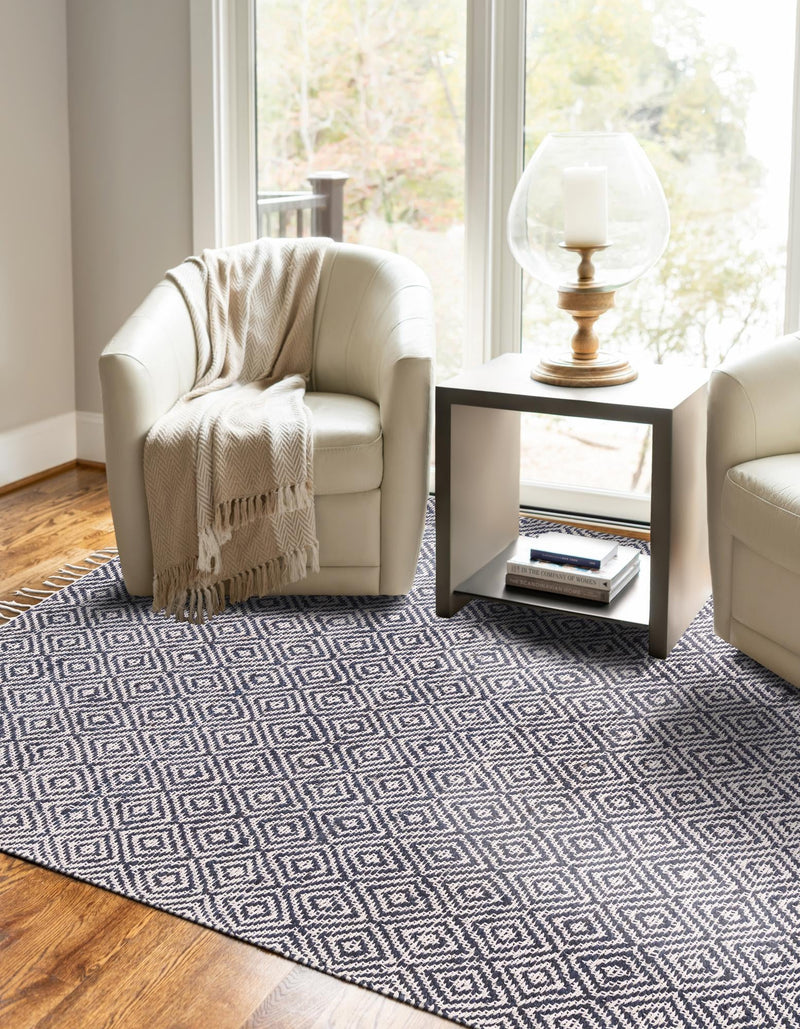 Woven Seaside Jute Collection Area Rug - Marina Rectangle White Navy  lifestyle 33
