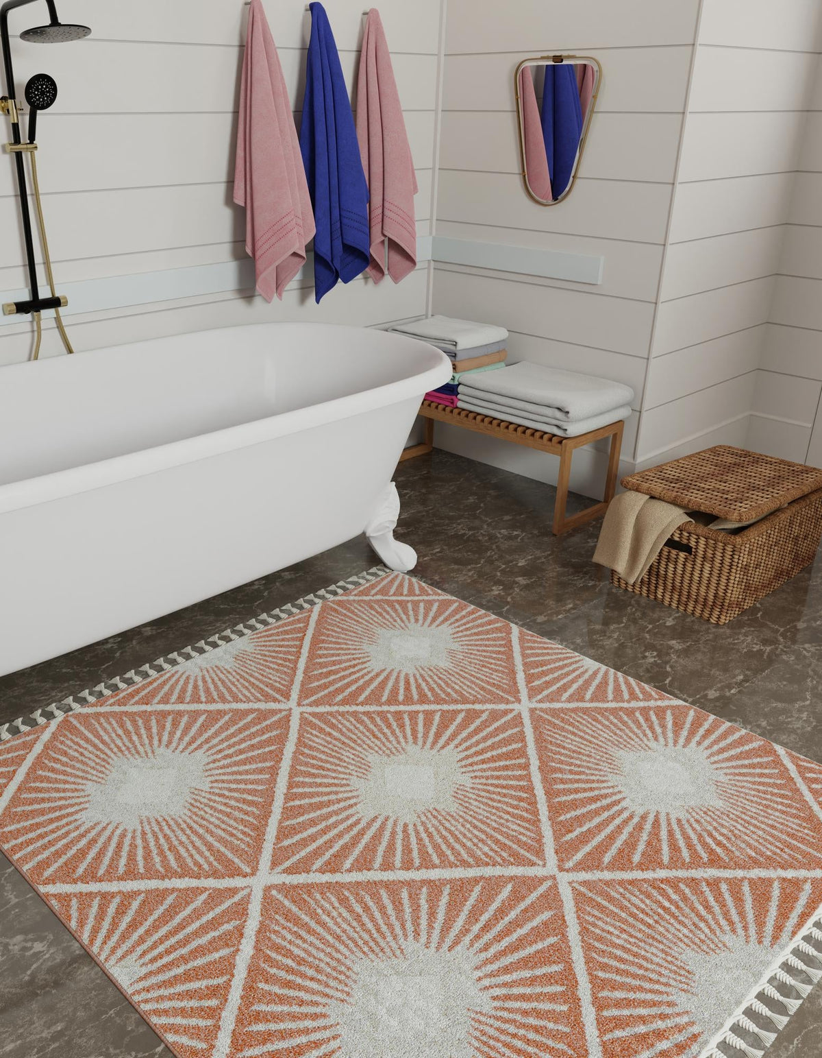 Sahara Chic Collection Area Rug - Marrakech Square Rust Red  lifestyle 101
