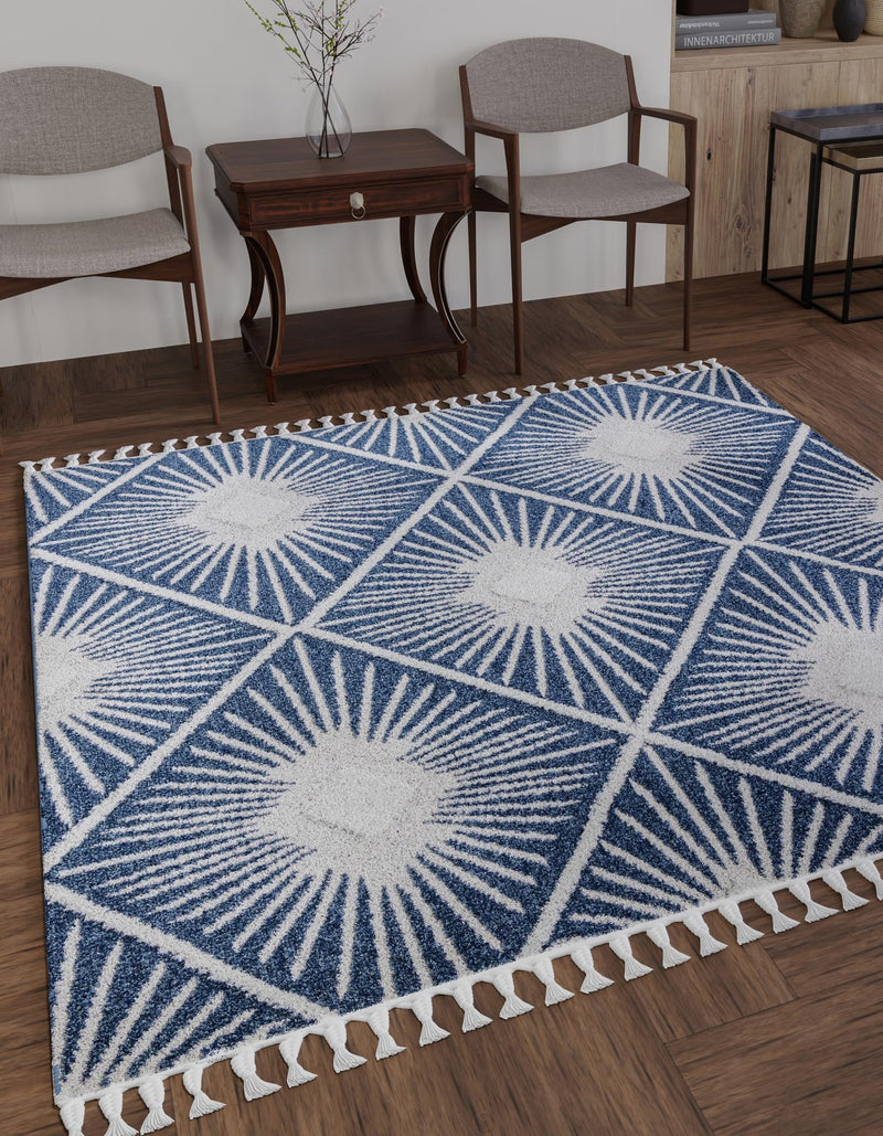 Sahara Chic Collection Area Rug - Marrakech Square Blue  lifestyle 56