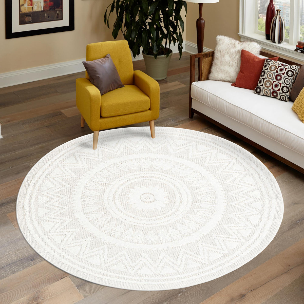 Sahara Chic Collection Area Rug -  Tangier Round Ivory  lifestyle 170