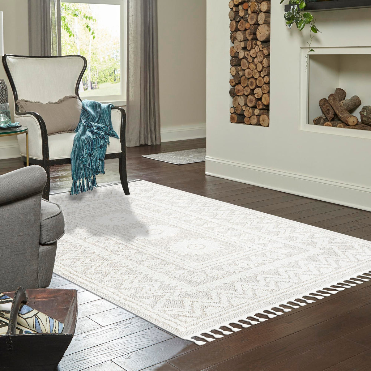 Sahara Chic Collection Area Rug -  Tangier Rectangle Ivory  lifestyle 60