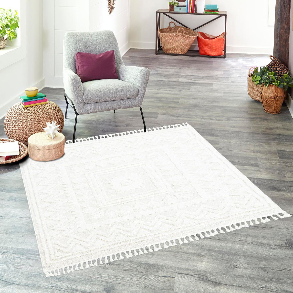 Sahara Chic Collection Area Rug -  Tangier Square Ivory  lifestyle 172