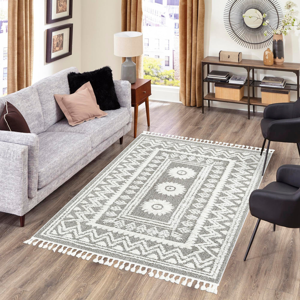 Sahara Chic Collection Area Rug -  Tangier Rectangle Gray  lifestyle 54