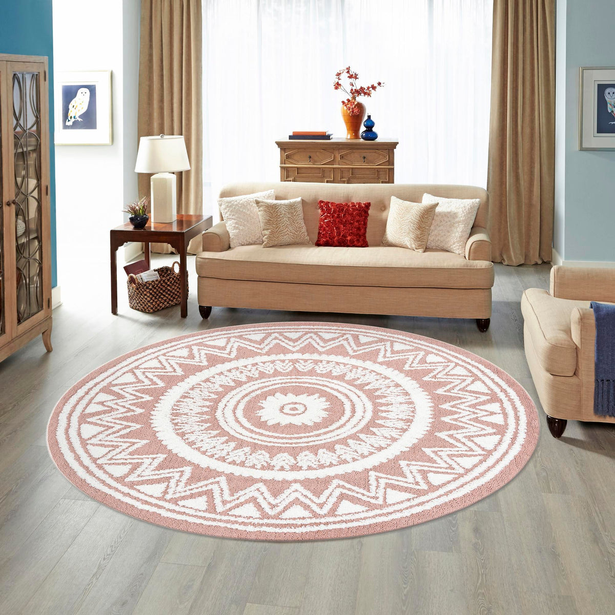 Sahara Chic Collection Area Rug -  Tangier Round Pink  lifestyle 165