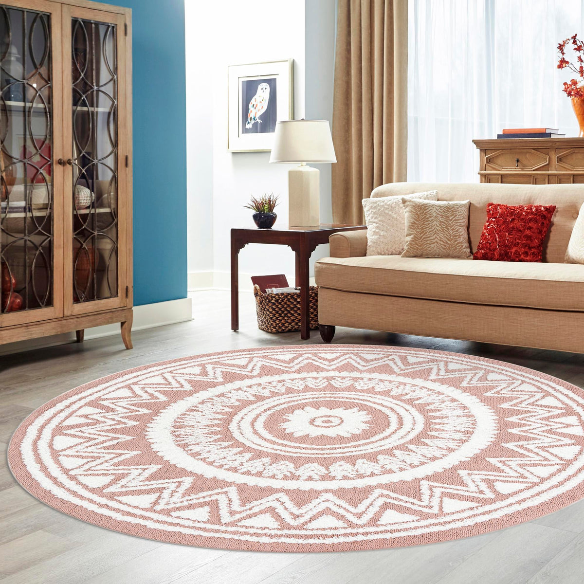 Sahara Chic Collection Area Rug -  Tangier Round Pink  lifestyle 173