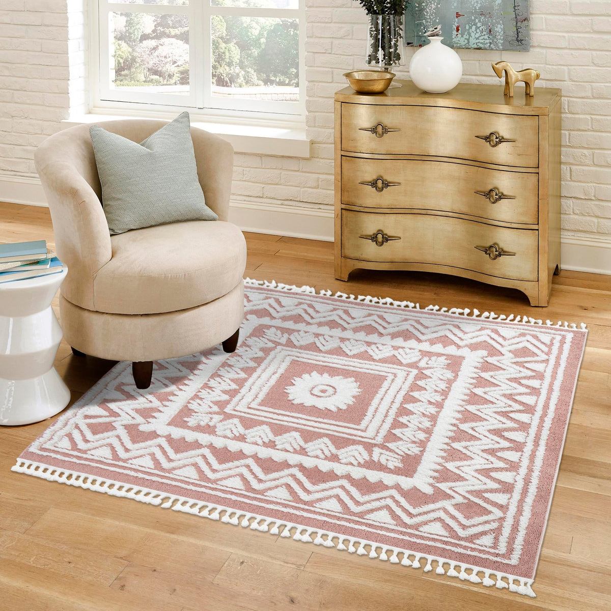 Sahara Chic Collection Area Rug -  Tangier Square Pink  lifestyle 115