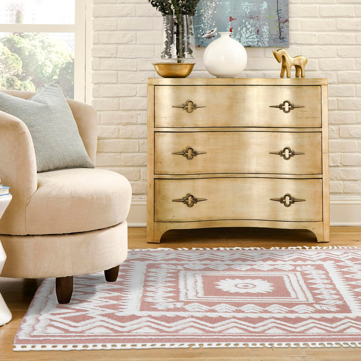 Sahara Chic Collection Area Rug -  Tangier Square Pink  lifestyle 125