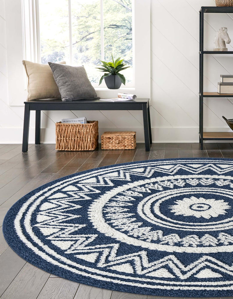 Sahara Chic Collection Area Rug -  Tangier Round Blue  lifestyle 81
