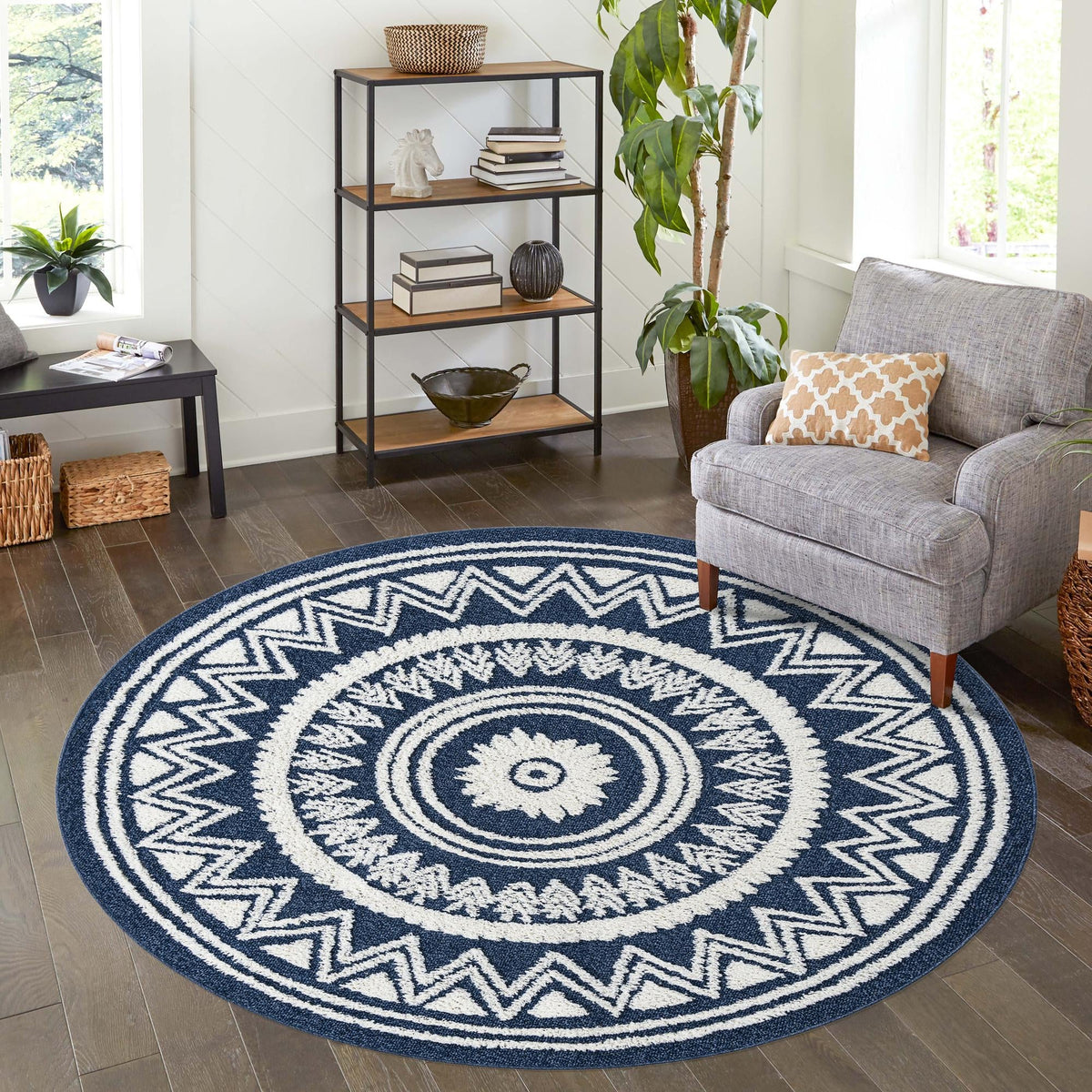 Sahara Chic Collection Area Rug -  Tangier Round Blue  lifestyle 169