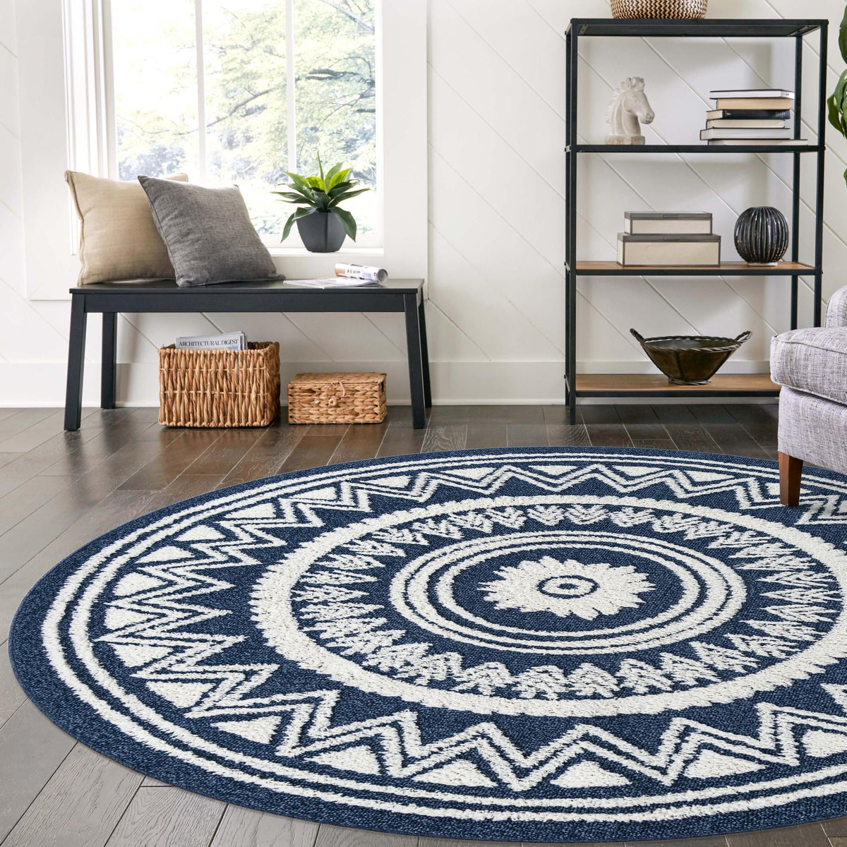 Sahara Chic Collection Area Rug -  Tangier Round Blue  lifestyle 177