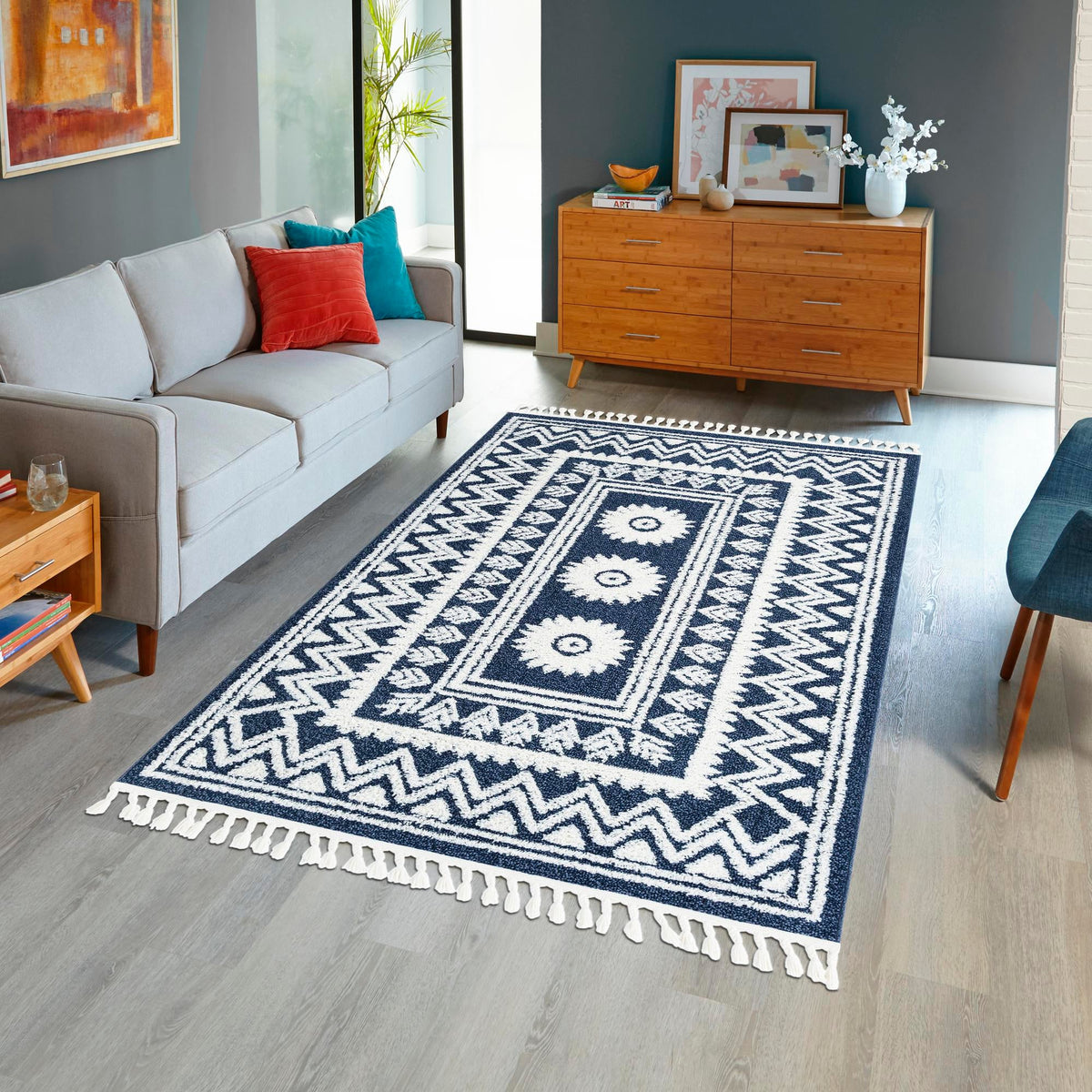Sahara Chic Collection Area Rug -  Tangier Rectangle Blue  lifestyle 55