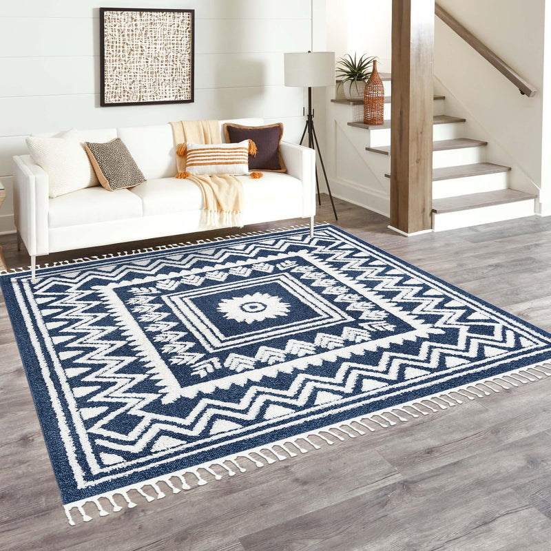 Sahara Chic Collection Area Rug -  Tangier Square Blue  lifestyle 116