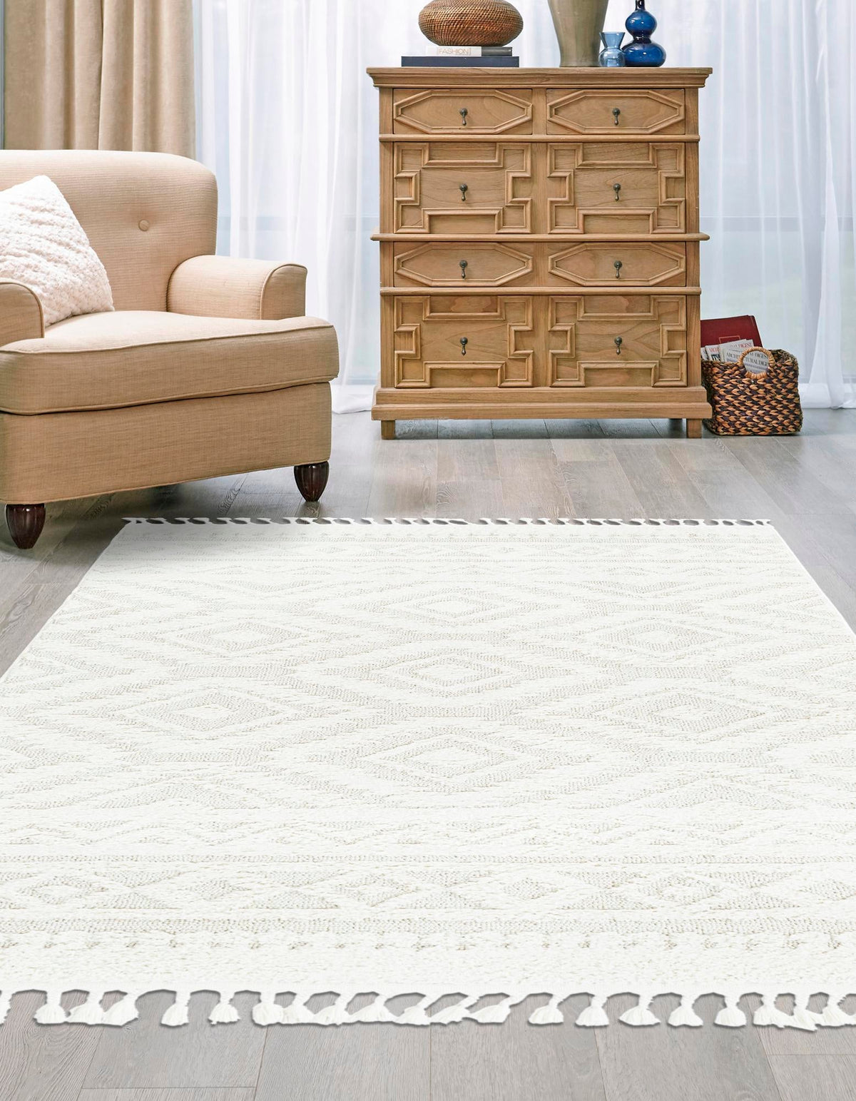 Sahara Chic Collection Area Rug -  Fez Rectangle Ivory  lifestyle 15