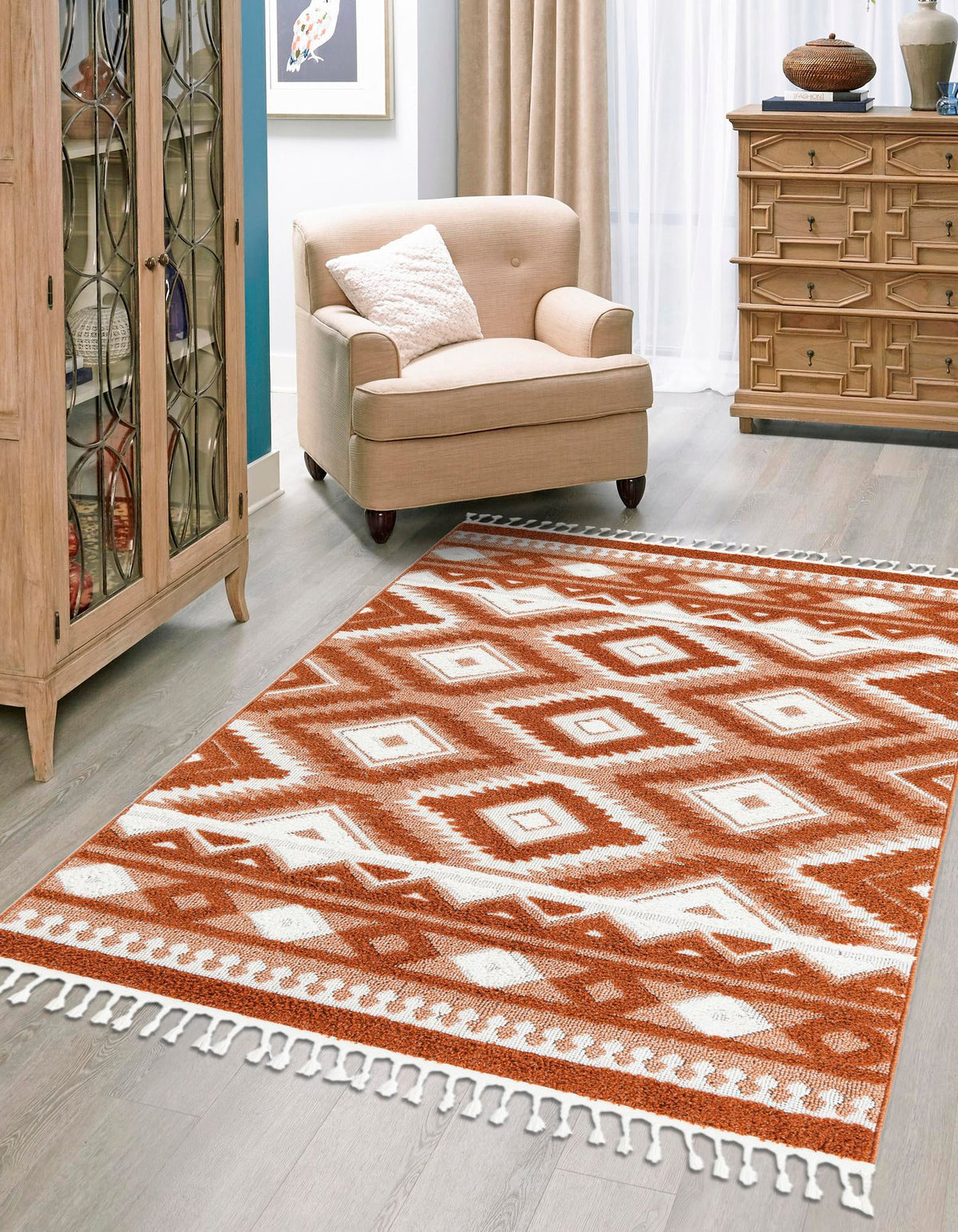 Sahara Chic Collection Area Rug -  Fez Rectangle Rust Red  lifestyle 7