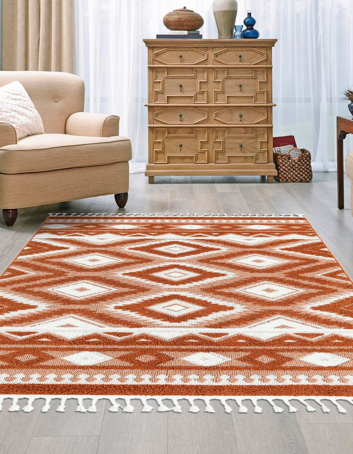 Sahara Chic Collection Area Rug -  Fez Rectangle Rust Red  lifestyle 12