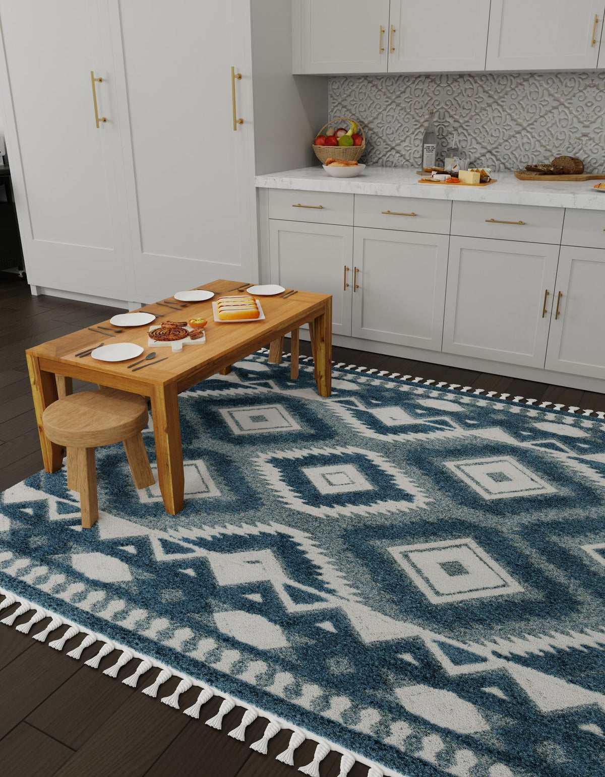 Sahara Chic Collection Area Rug -  Fez Square Blue  lifestyle 117