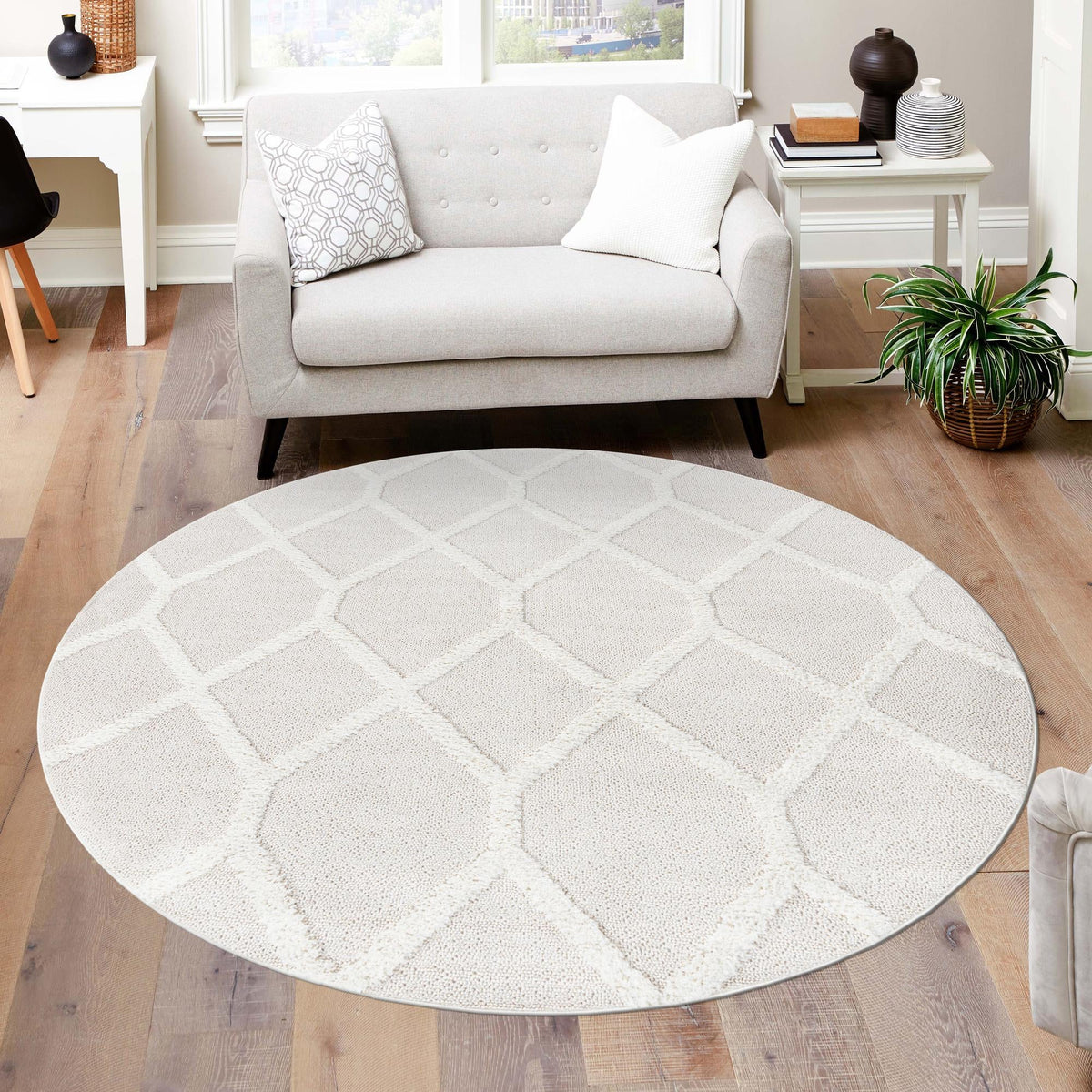 Sahara Chic Collection Area Rug -  Tuareg Round Ivory  lifestyle 109