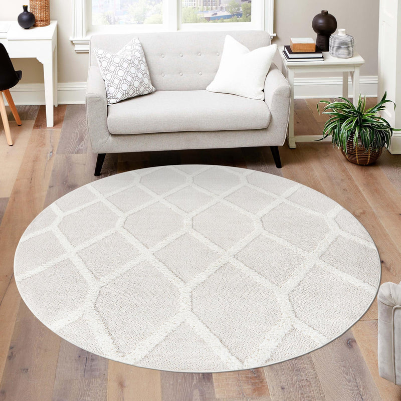 Sahara Chic Collection Area Rug -  Tuareg Round Ivory  lifestyle 109
