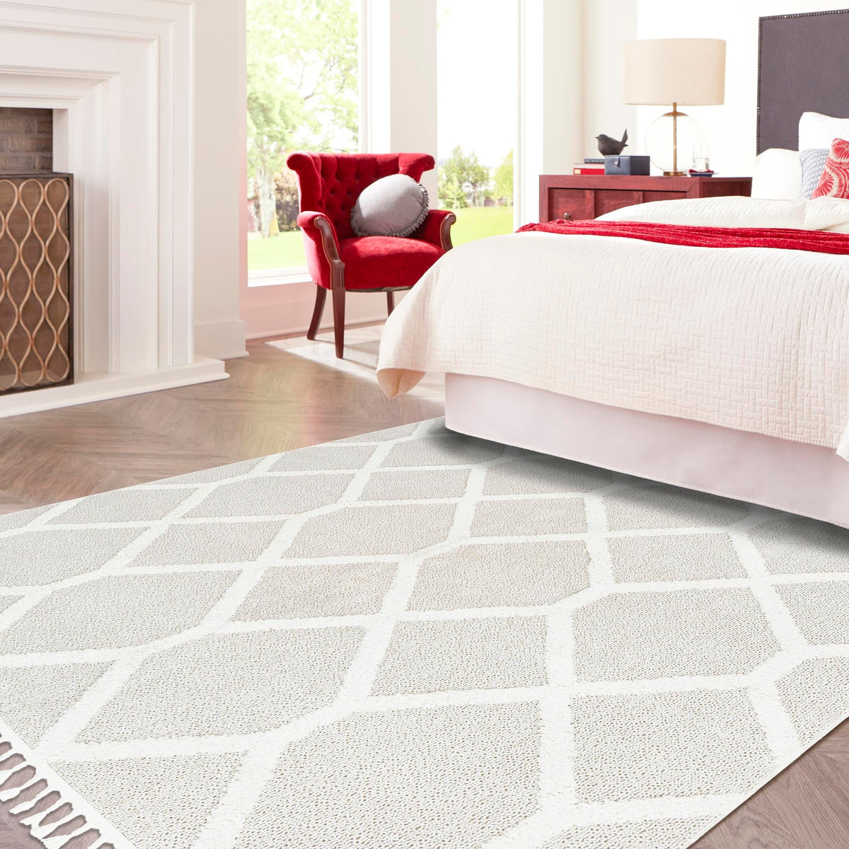 Sahara Chic Collection Area Rug -  Tuareg Square Ivory  lifestyle 119