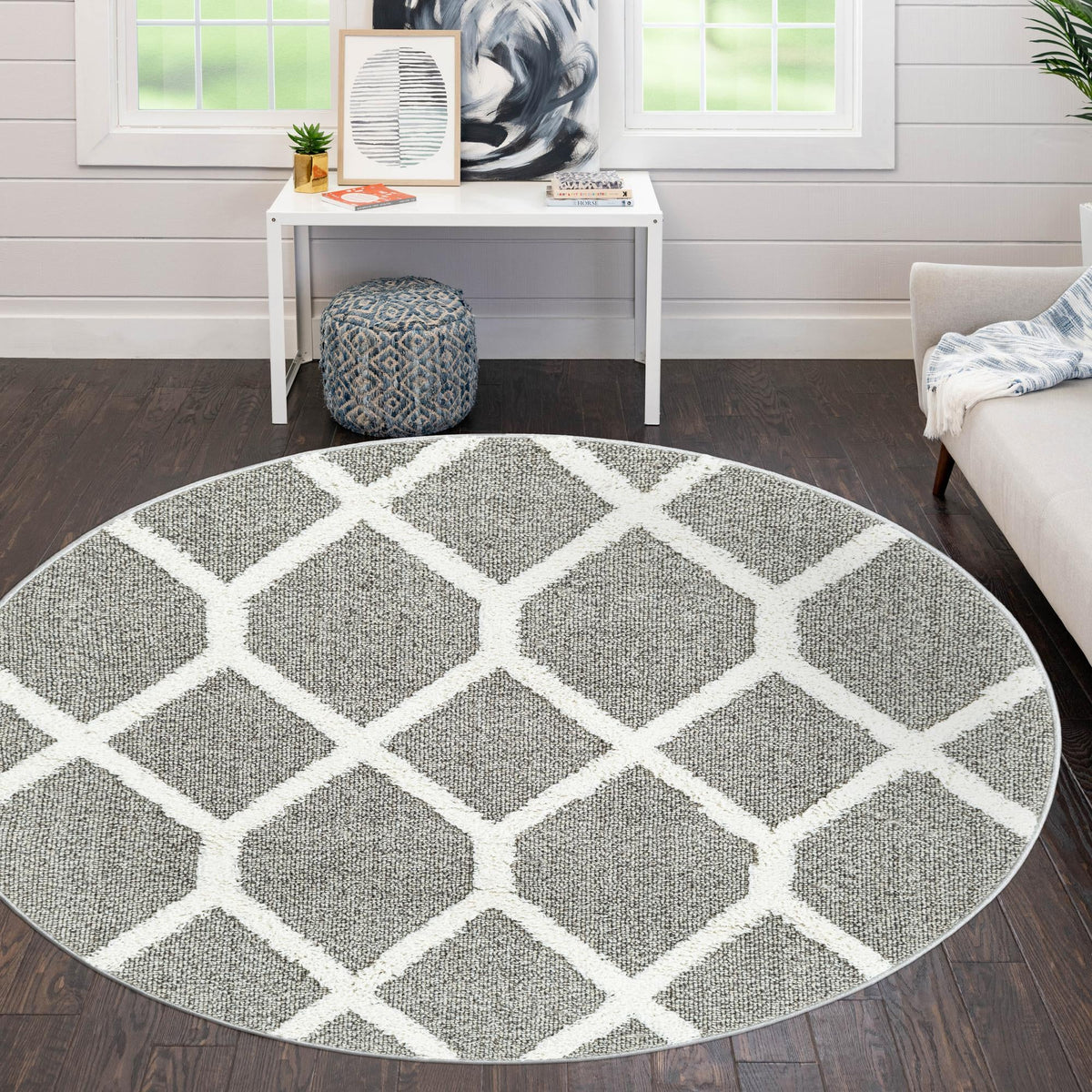 Sahara Chic Collection Area Rug -  Tuareg Round Gray  lifestyle 110