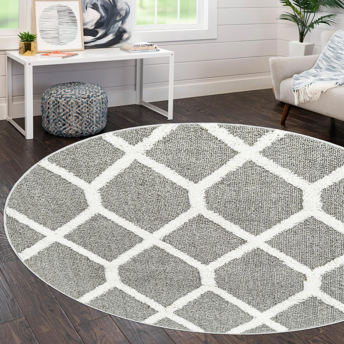 Sahara Chic Collection Area Rug -  Tuareg Round Gray  lifestyle 114