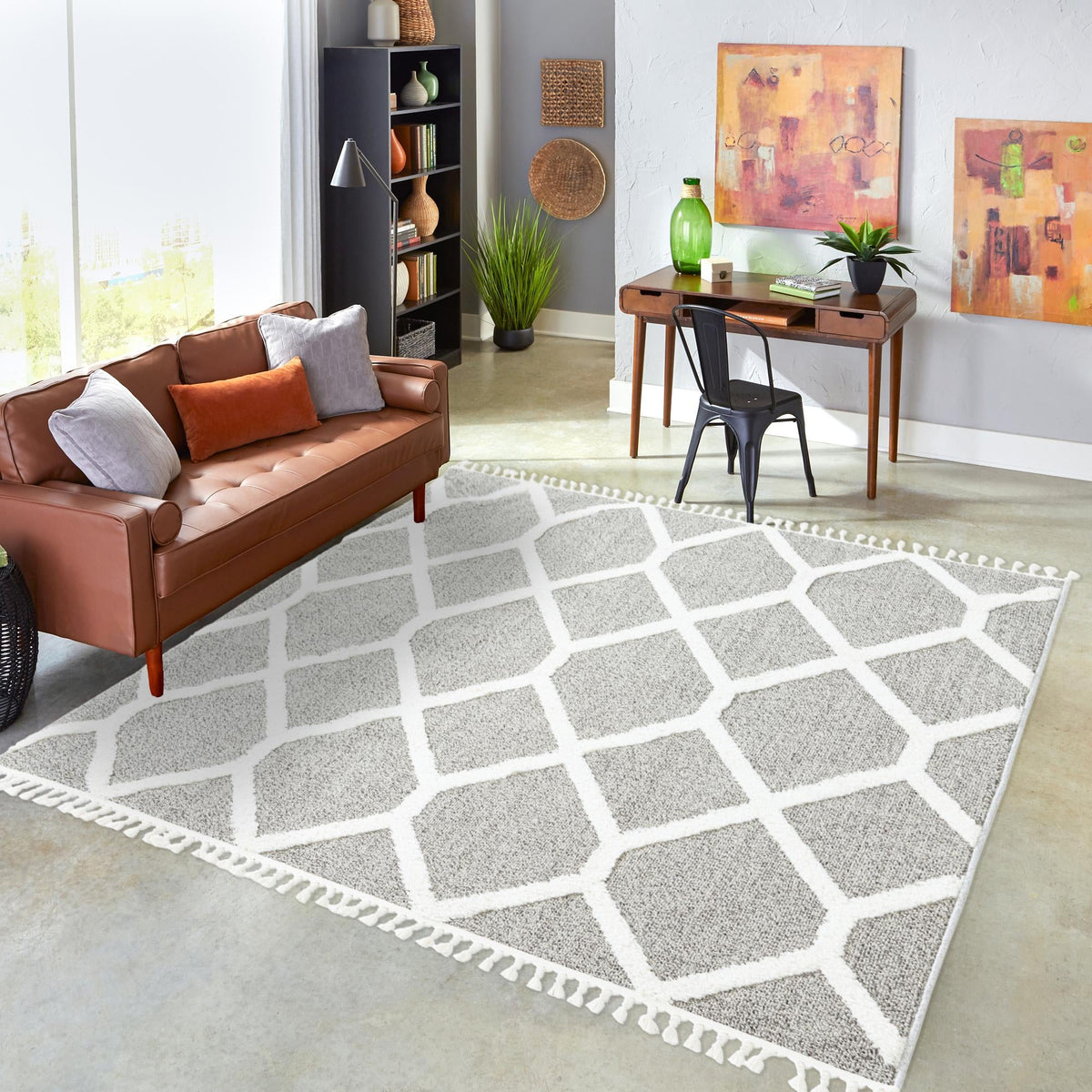 Sahara Chic Collection Area Rug -  Tuareg Square Gray  lifestyle 112