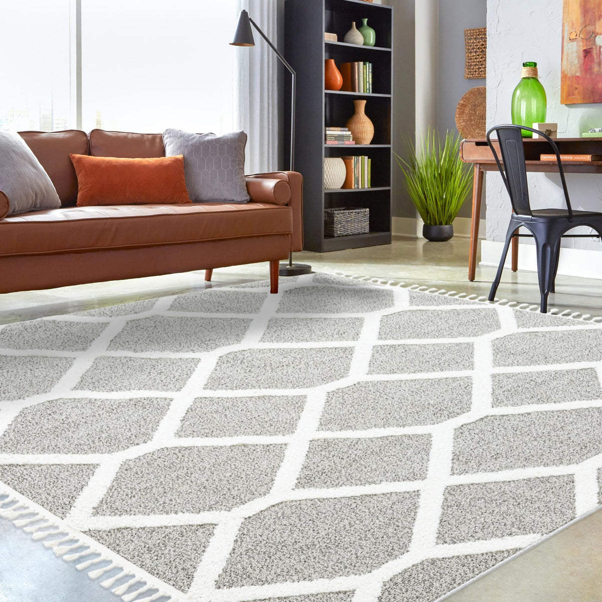 Sahara Chic Collection Area Rug -  Tuareg Square Gray  lifestyle 121