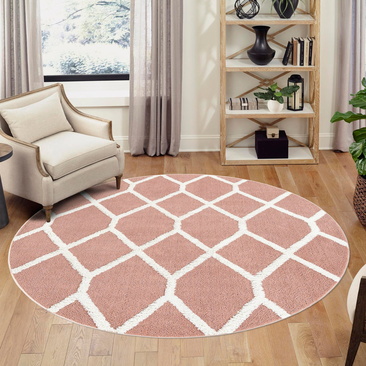 Sahara Chic Collection Area Rug -  Tuareg Round Pink  lifestyle 113
