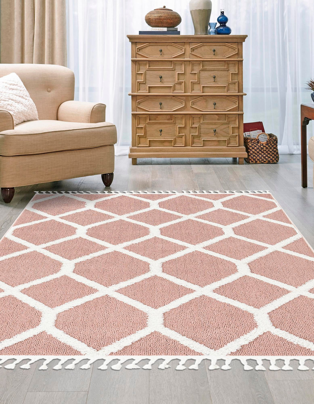 Sahara Chic Collection Area Rug -  Tuareg Rectangle Pink  lifestyle 7
