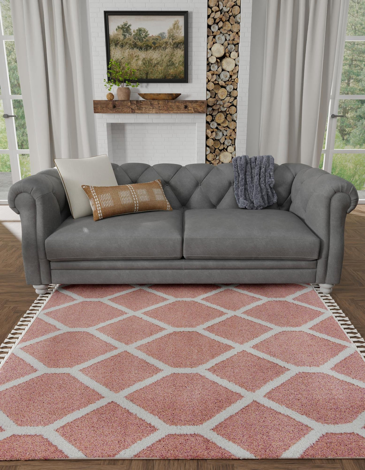 Sahara Chic Collection Area Rug -  Tuareg Square Pink  lifestyle 80