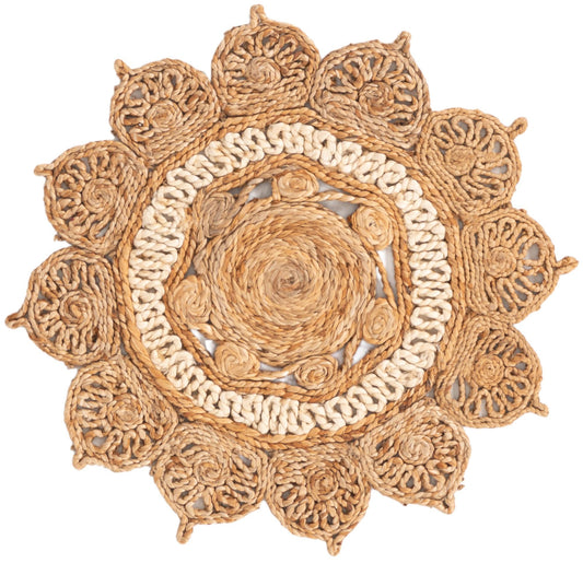 Woven Seaside Jute Collection Area Rug - Coastalhaven (Natural and White) Round Natural and White Main