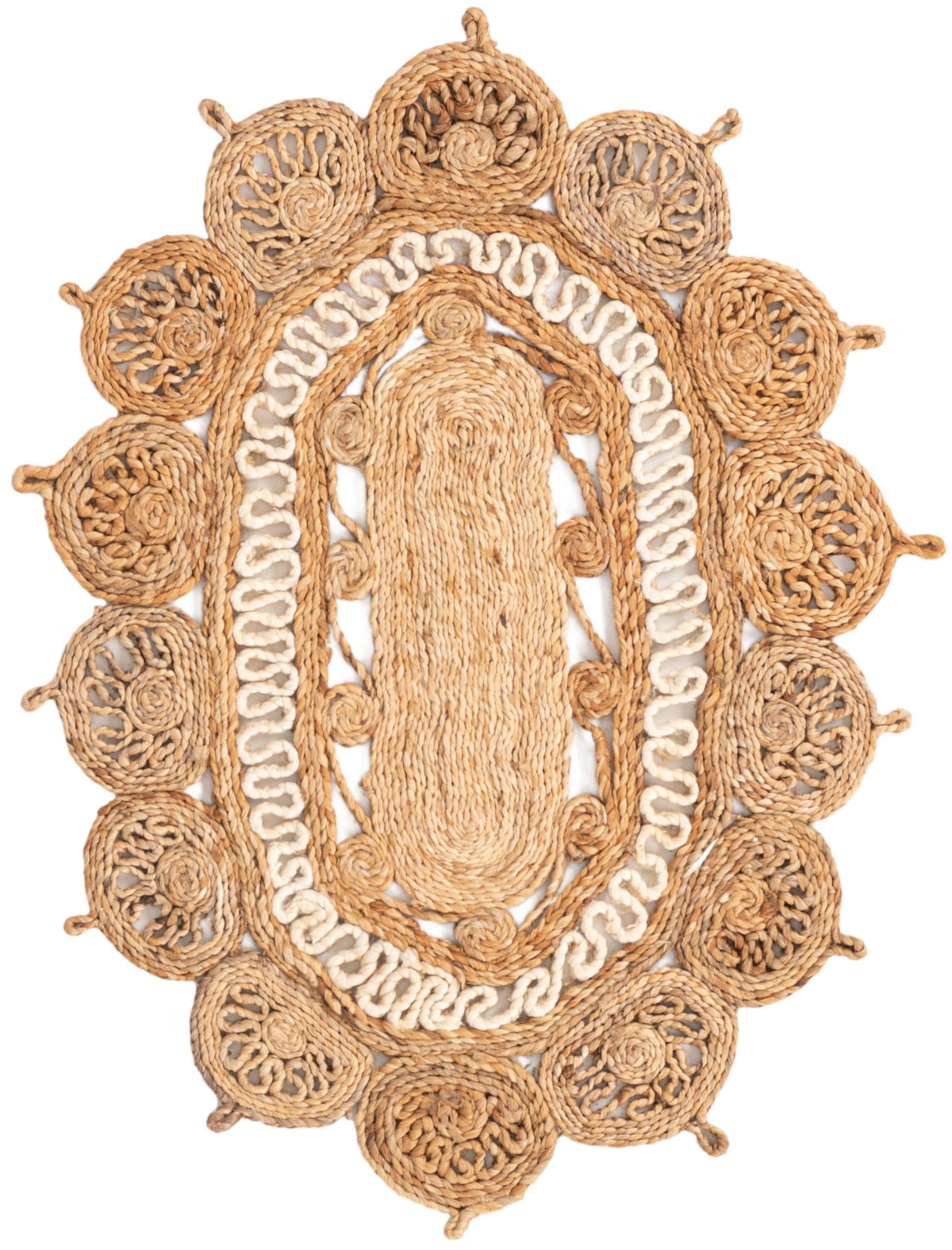 Woven Seaside Jute Collection Area Rug - Coastalhaven (Natural and White) Oval Natural and White  lifestyle 3