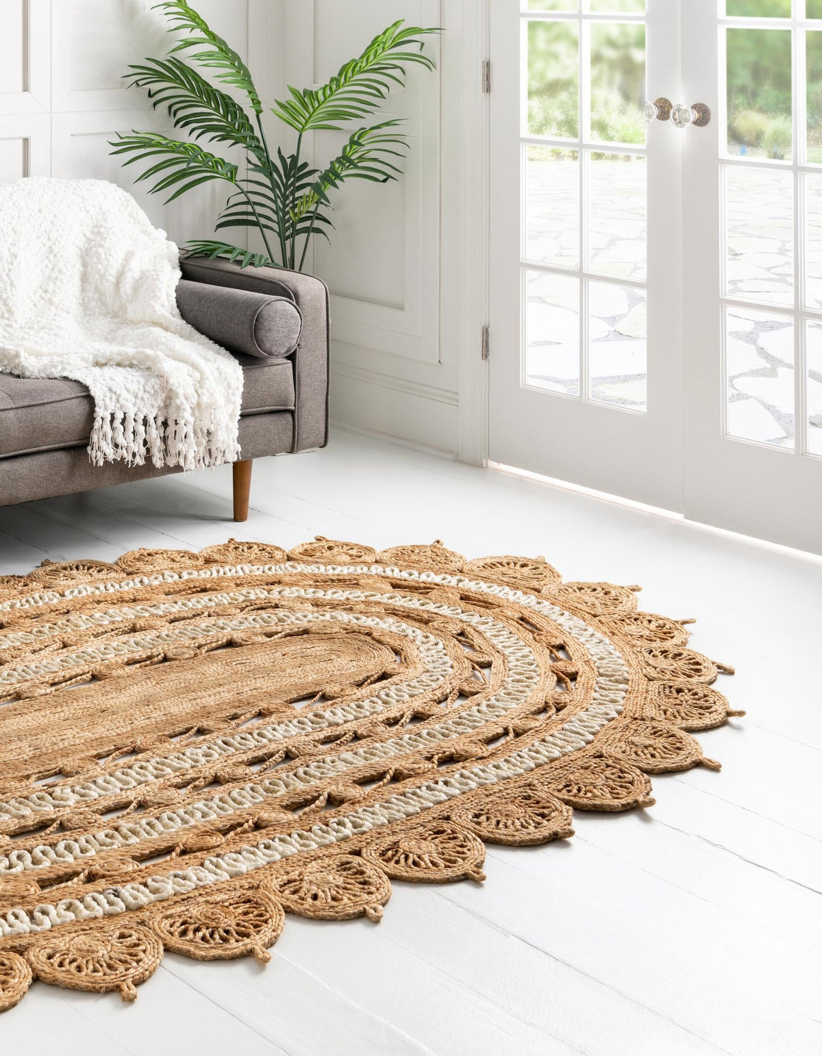 Woven Seaside Jute Collection Area Rug - Coastalhaven (Natural and White) Oval Natural and White  lifestyle 6