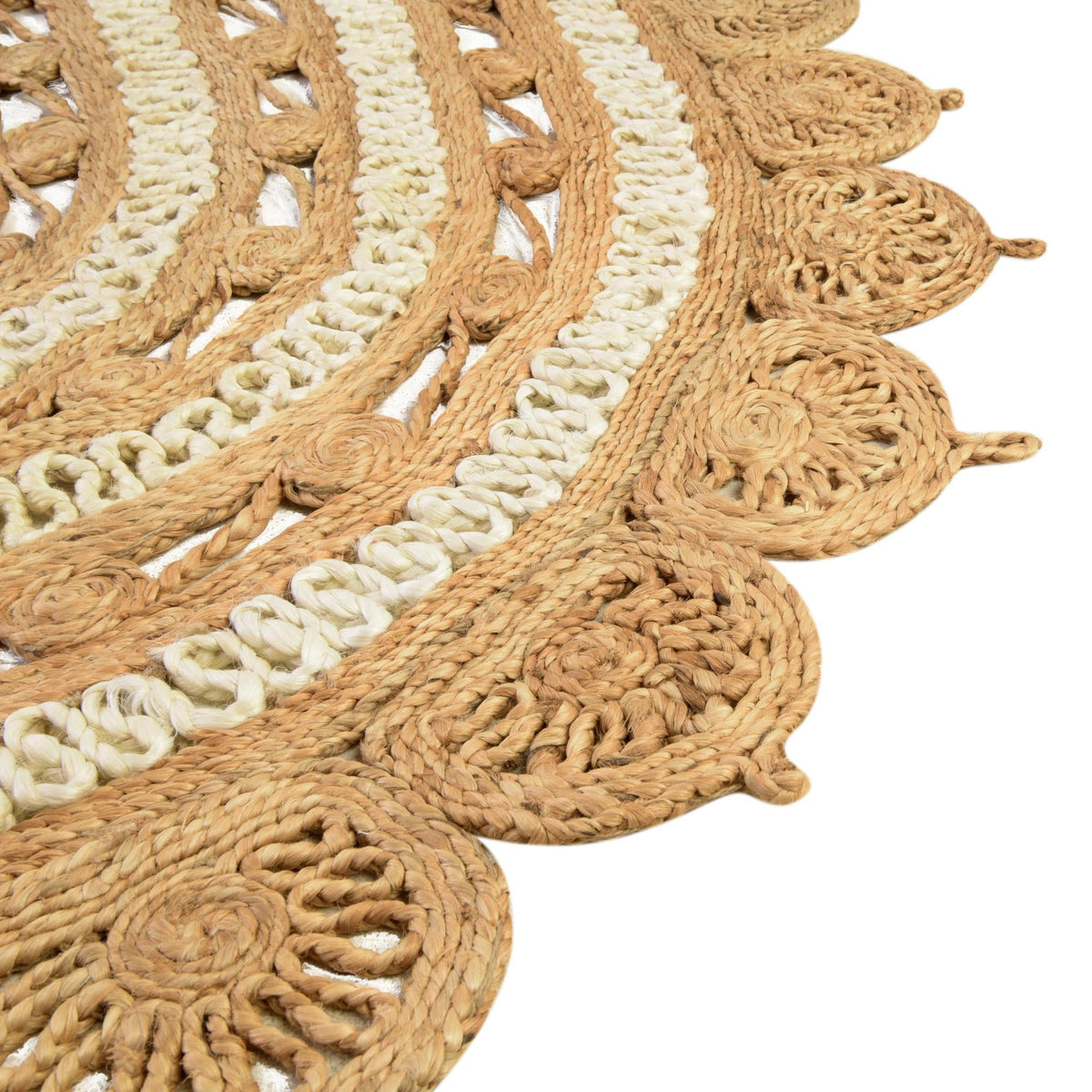 Woven Seaside Jute Collection Area Rug - Coastalhaven (Natural and White) Oval Natural and White  lifestyle 11