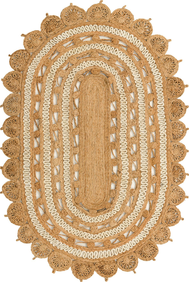 Woven Seaside Jute Collection Area Rug - Coastalhaven (Natural and White) Oval Natural and White  lifestyle 5
