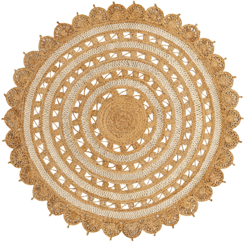 Woven Seaside Jute Collection Area Rug - Coastalhaven (Natural and White) Round Natural and White  lifestyle 4