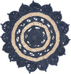 Woven Seaside Jute Collection Area Rug - Coastalhaven (Navy Blue and White) Round Navy Blue and White  lifestyle 3