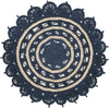 Woven Seaside Jute Collection Area Rug - Coastalhaven (Navy Blue and White) Round Navy Blue and White  lifestyle 4