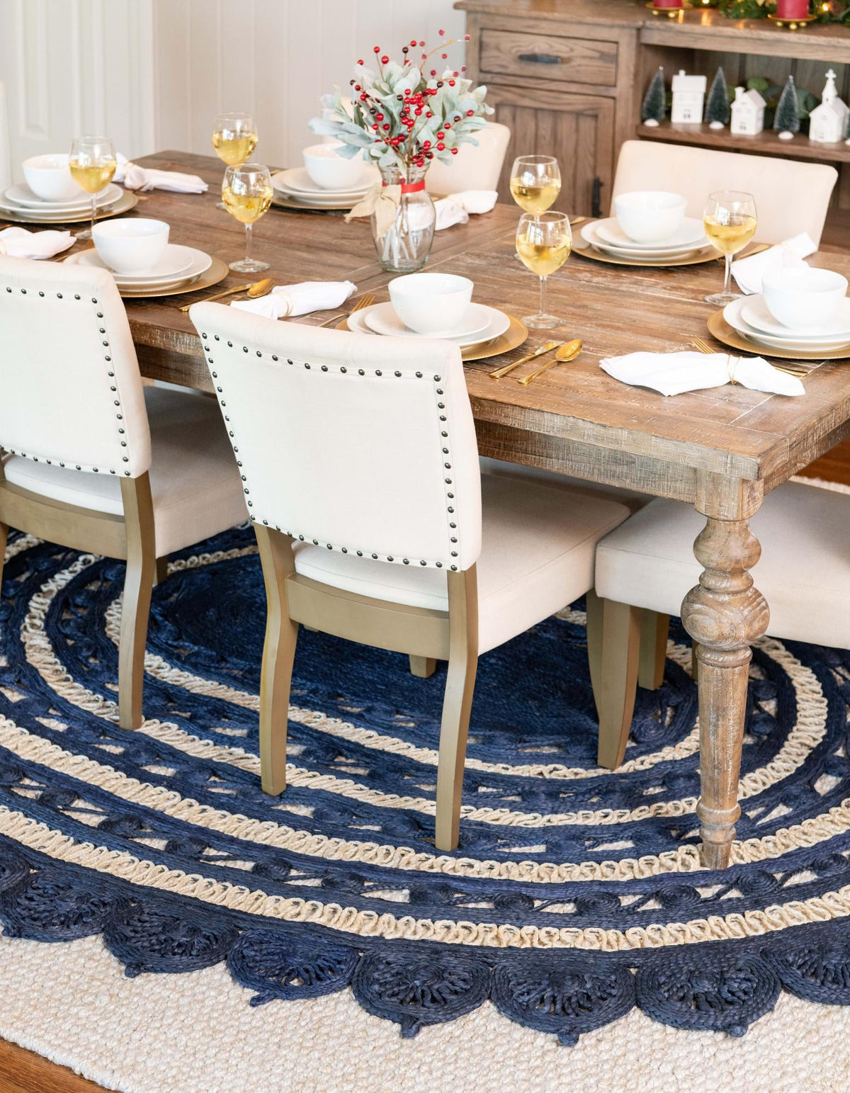 Woven Seaside Jute Collection Area Rug - Coastalhaven (Navy Blue and White) Oval Navy Blue and White  lifestyle 10