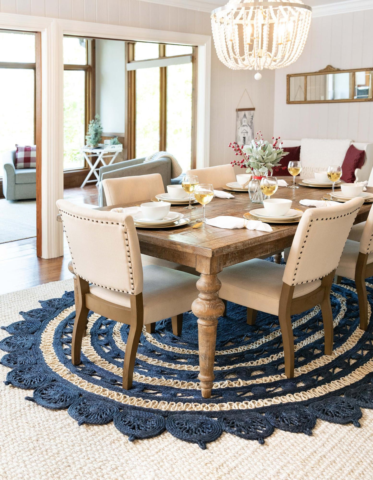 Woven Seaside Jute Collection Area Rug - Coastalhaven (Navy Blue and White) Oval Navy Blue and White  lifestyle 11