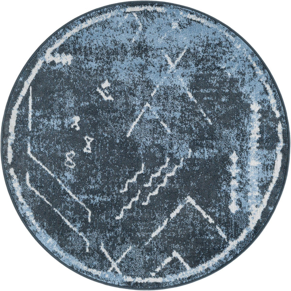 Aegean Elegance Washables Collection Area Rug - Santorini Round Navy Blue  lifestyle 31