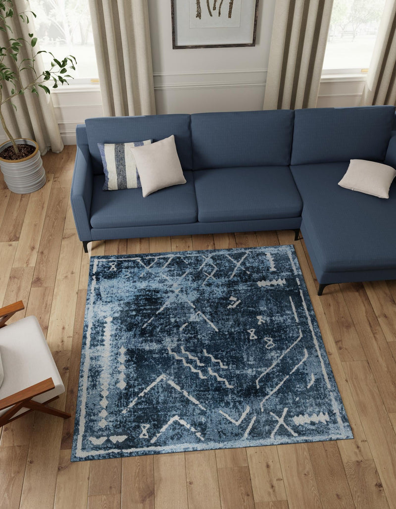 Aegean Elegance Washables Collection Area Rug - Santorini Square Navy Blue  lifestyle 41