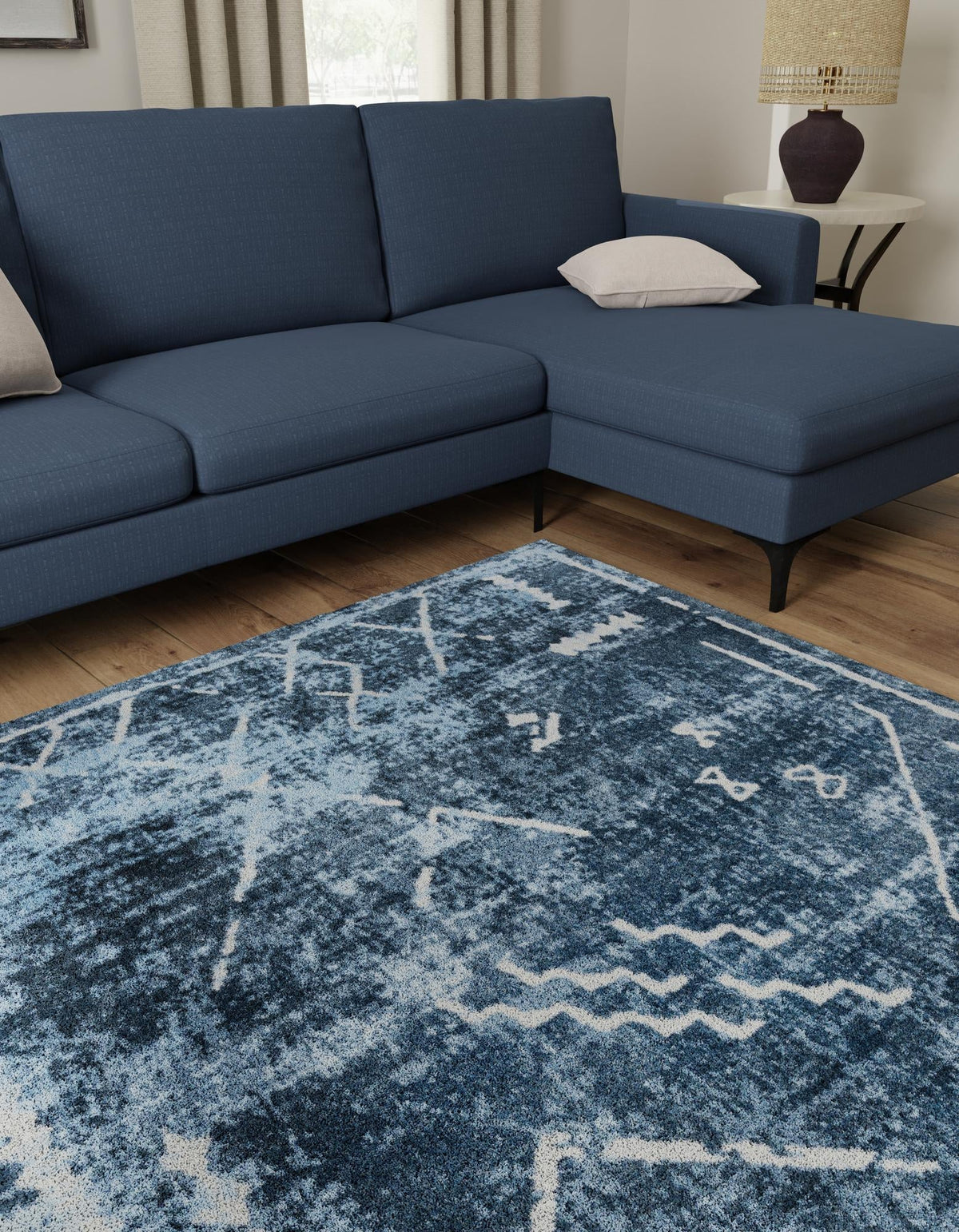 Aegean Elegance Washables Collection Area Rug - Santorini Square Navy Blue  lifestyle 49