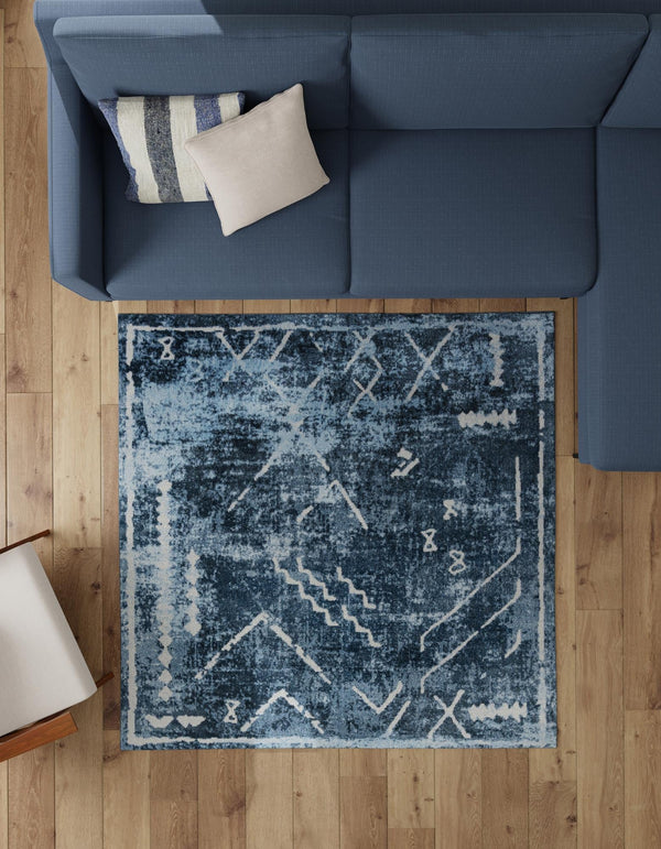 Aegean Elegance Washables Collection Area Rug - Santorini Square Navy Blue  lifestyle 56