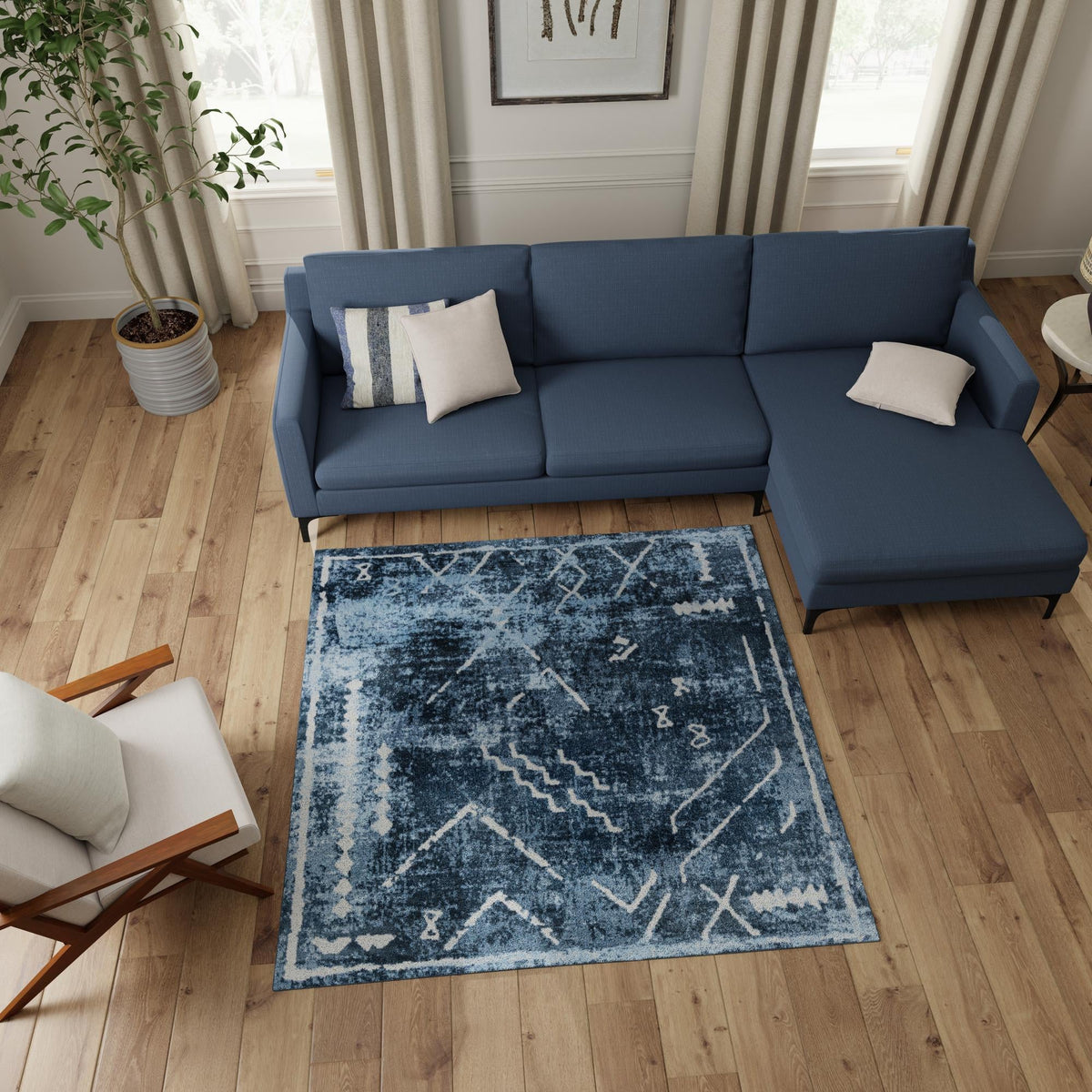 Aegean Elegance Washables Collection Area Rug - Santorini Square Navy Blue  lifestyle 62