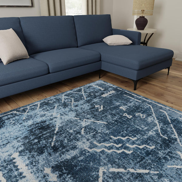 Aegean Elegance Washables Collection Area Rug - Santorini Square Navy Blue  lifestyle 70