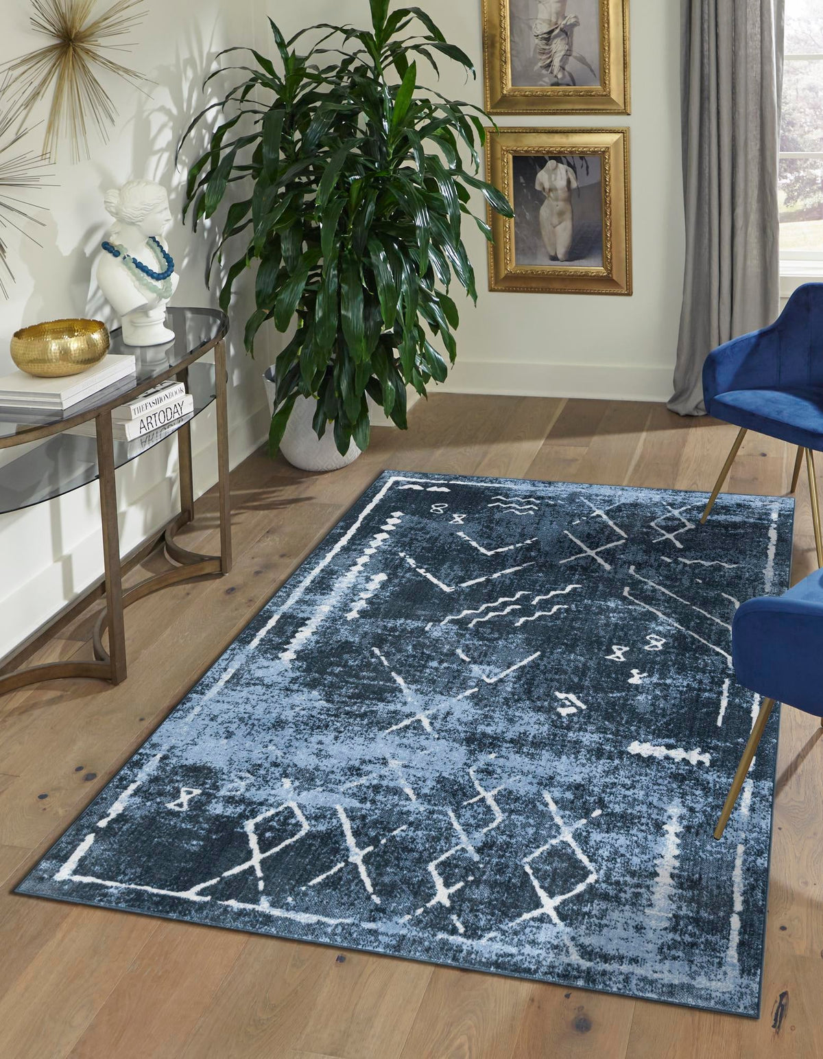 Aegean Elegance Washables Collection Area Rug - Santorini Rectangle Navy Blue  lifestyle 3