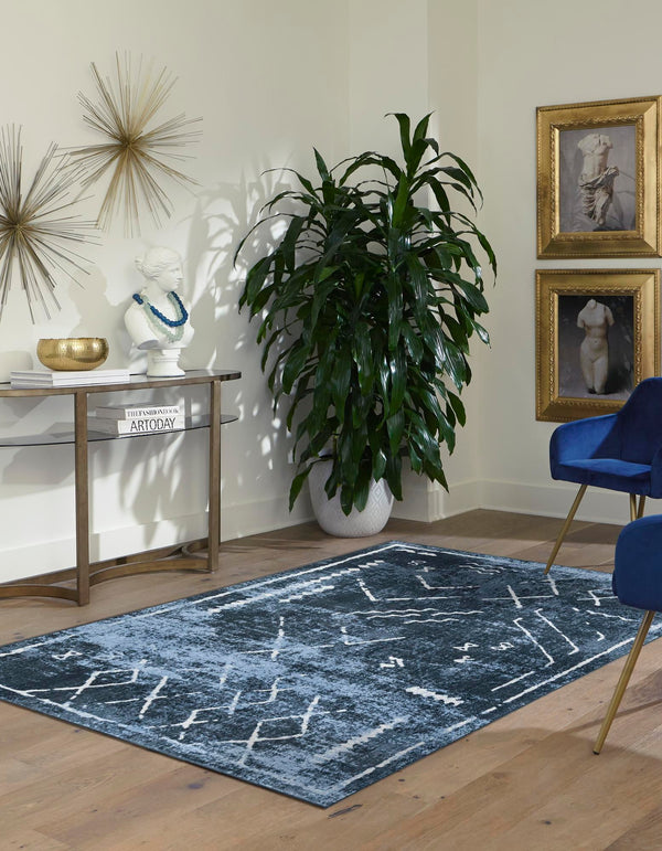 Aegean Elegance Washables Collection Area Rug - Santorini Rectangle Navy Blue  lifestyle 5